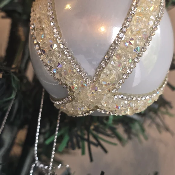 Elegant White and Silver Holiday Ornaments 6 Piece 2.5 Inch Handmade - Picture 9 of 10